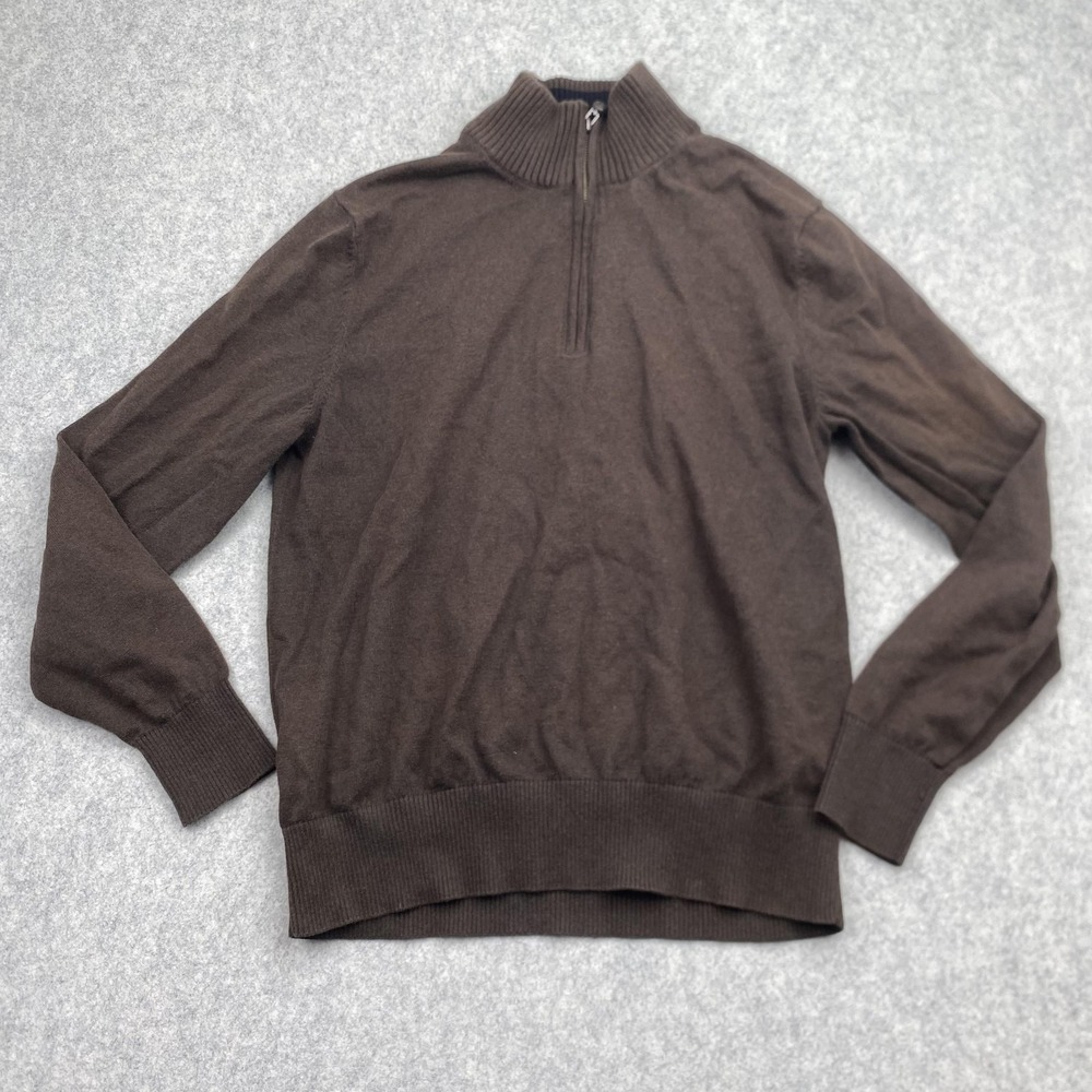 Eddie Bauer Sweater Mens Medium Brown Cotton Cashmere 1/4 Zip Mock Neck Pullover